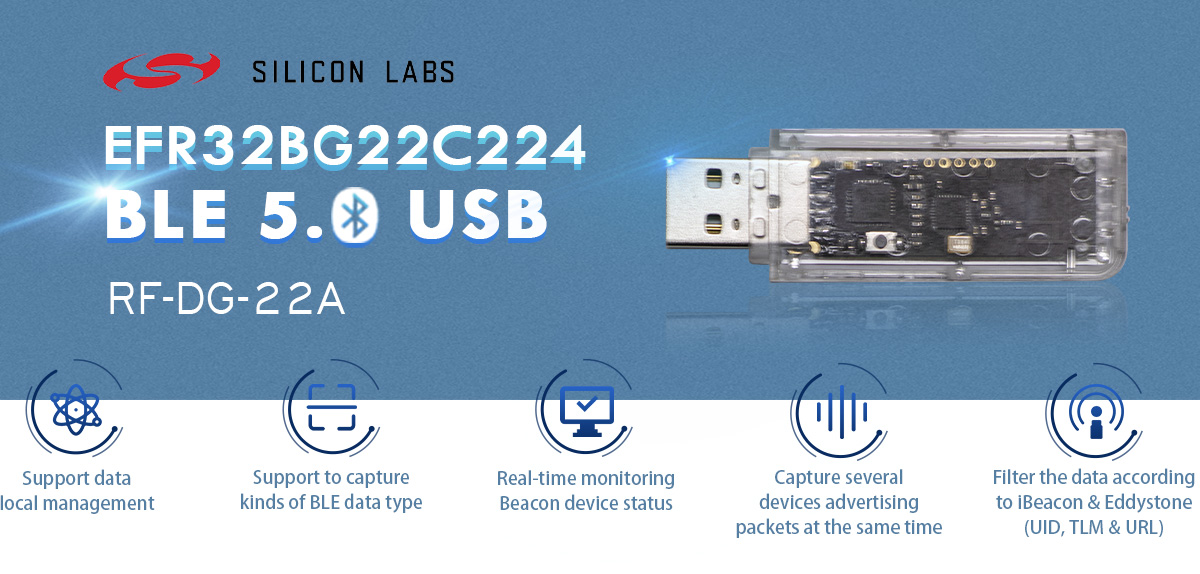 EFR32BG22 BLE5.0 USB 블루투스 게이트웨이 RF-DG-22A의 특징