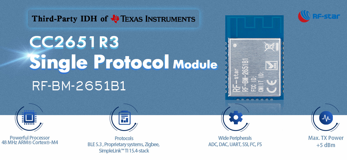 CC2651R3 단일 프로토콜 모듈 RF-BM-2651B1